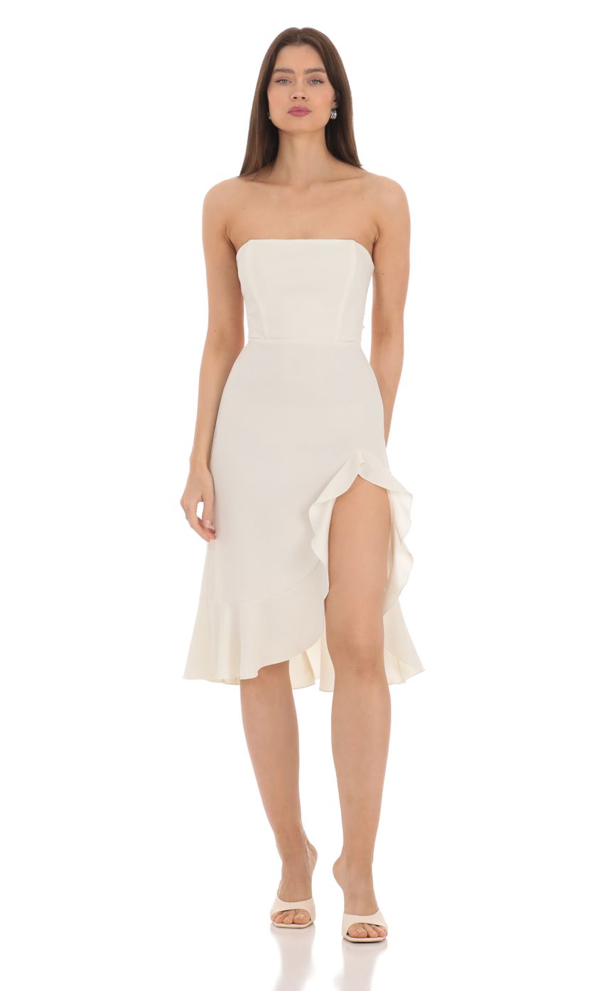 Strapless Back Bow Midi Dress in Ivory-Sunny Prom. All rights reserved.