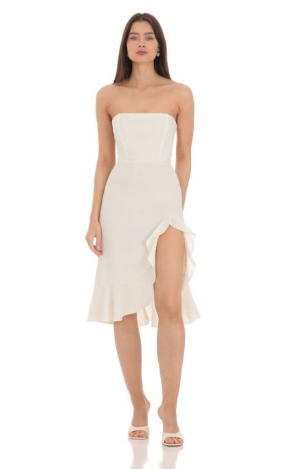 Strapless Back Bow Midi Dress in Ivory-Sunny Prom. All rights reserved.