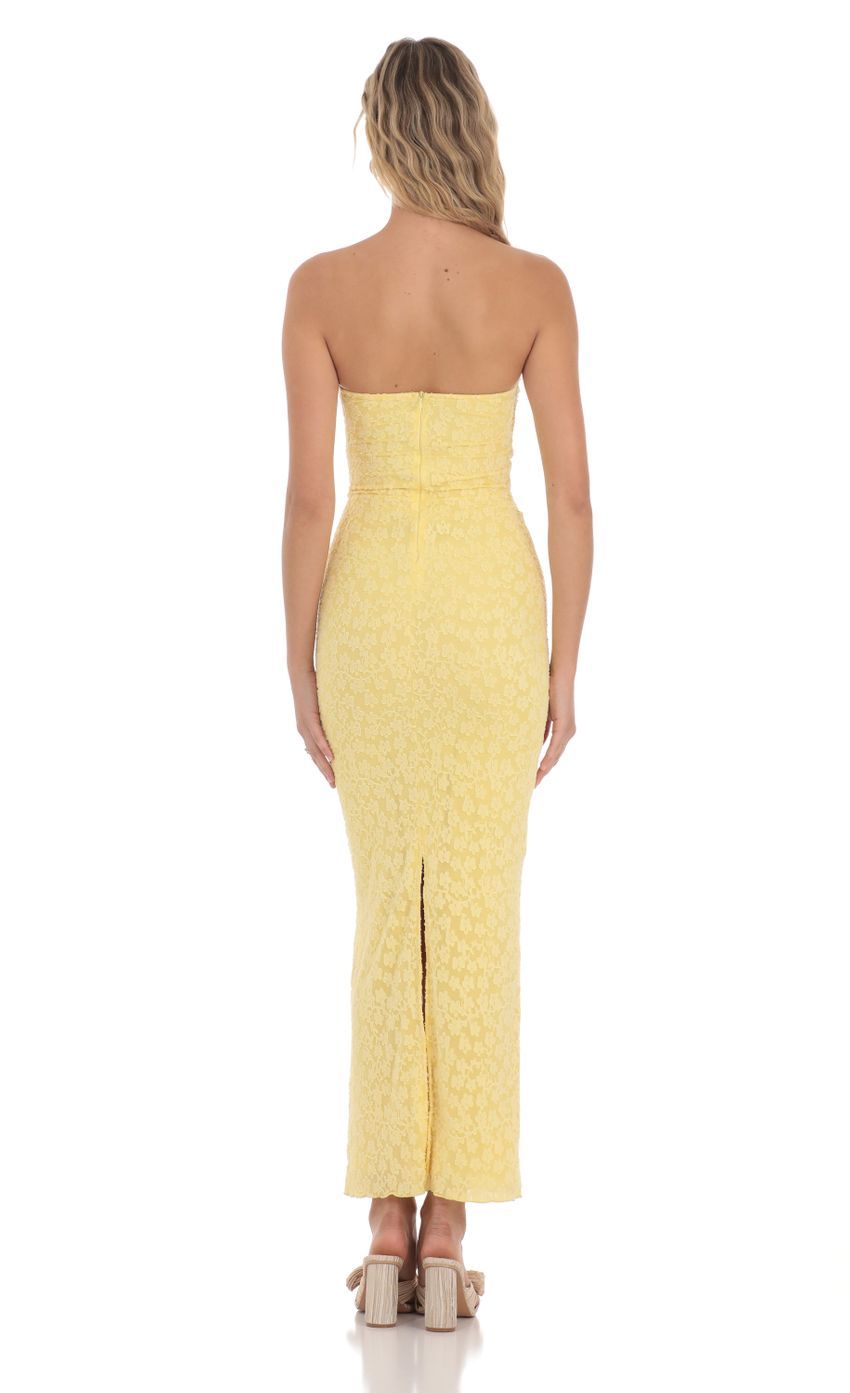 Strapless Textured Floral Twist Maxi Dress in Yellow-Sunny Prom. All rights reserved.