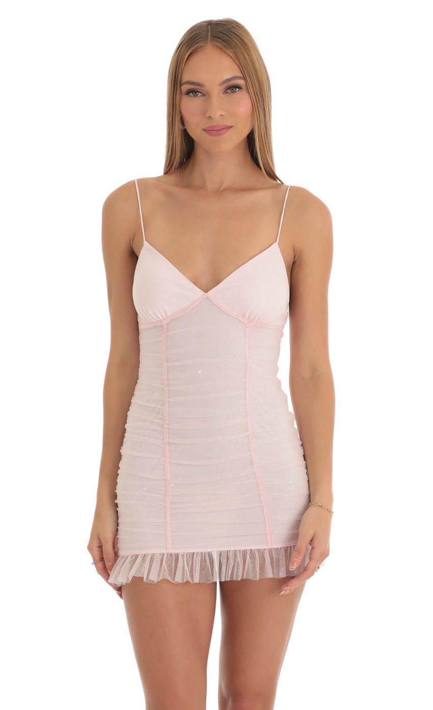Tulle Glitter Ruched Bodycon Dress in Pink-Sunny Prom. All rights reserved.