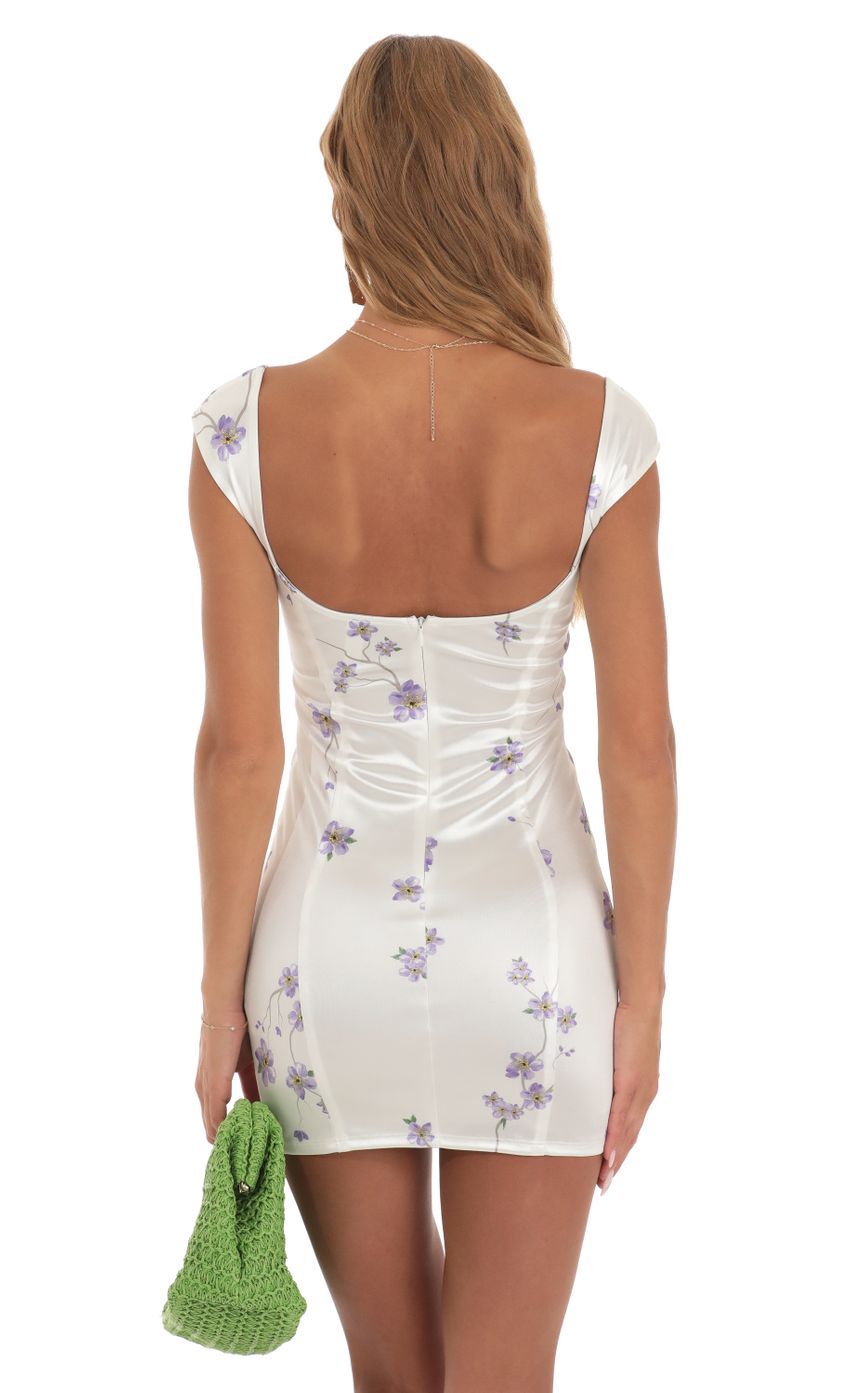 Satin Floral Fitted Mini Dress in White-Sunny Prom. All rights reserved.