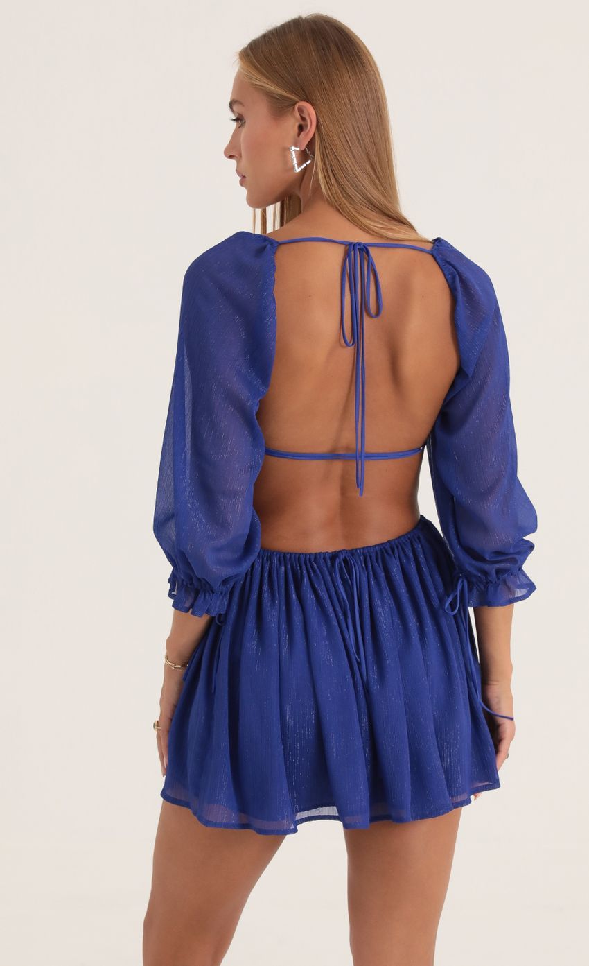 Shimmer Chiffon Open Back Dress in Blue-Sunny Prom. All rights reserved.