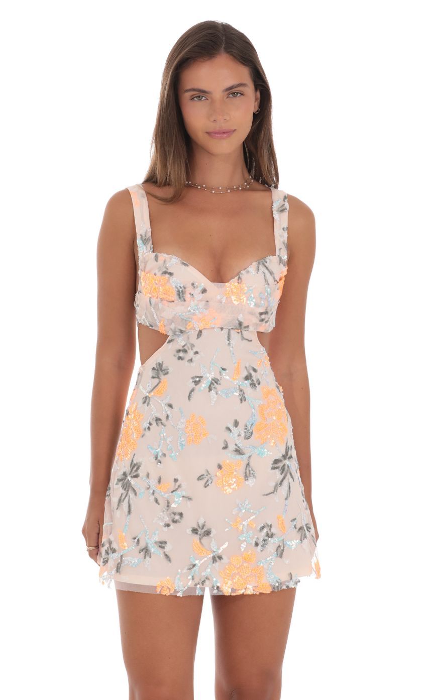 Sequin Cutout Dress in White-Sunny Prom. All rights reserved.