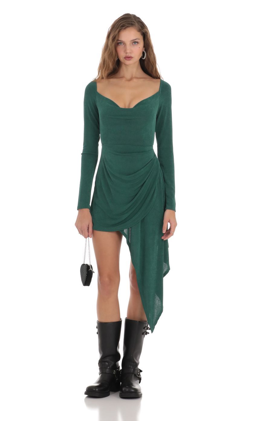 Stormie Asymmetrical Hem Dress in Green-Sunny Prom. All rights reserved.