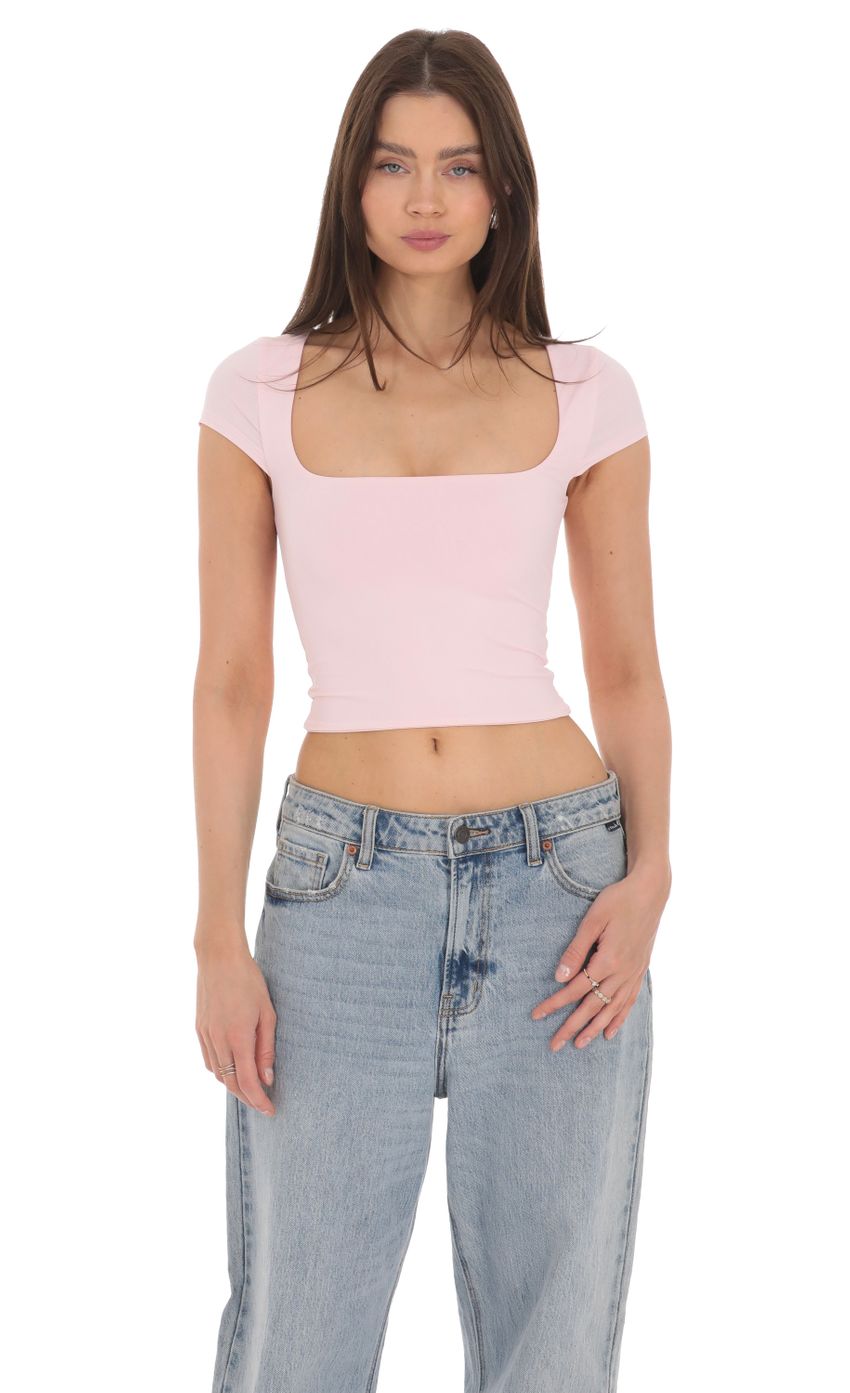 Short Sleeve Crop Top in Baby Pink-Sunny Prom. All rights reserved.