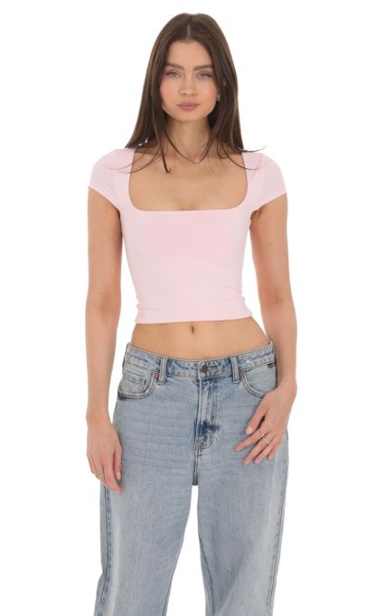 Short Sleeve Crop Top in Baby Pink-Sunny Prom. All rights reserved.