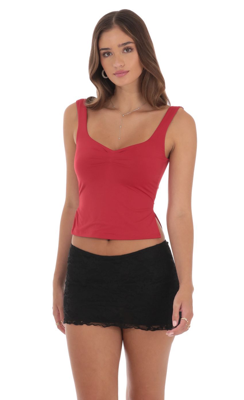 Side Slit Top in Red-Sunny Prom. All rights reserved.