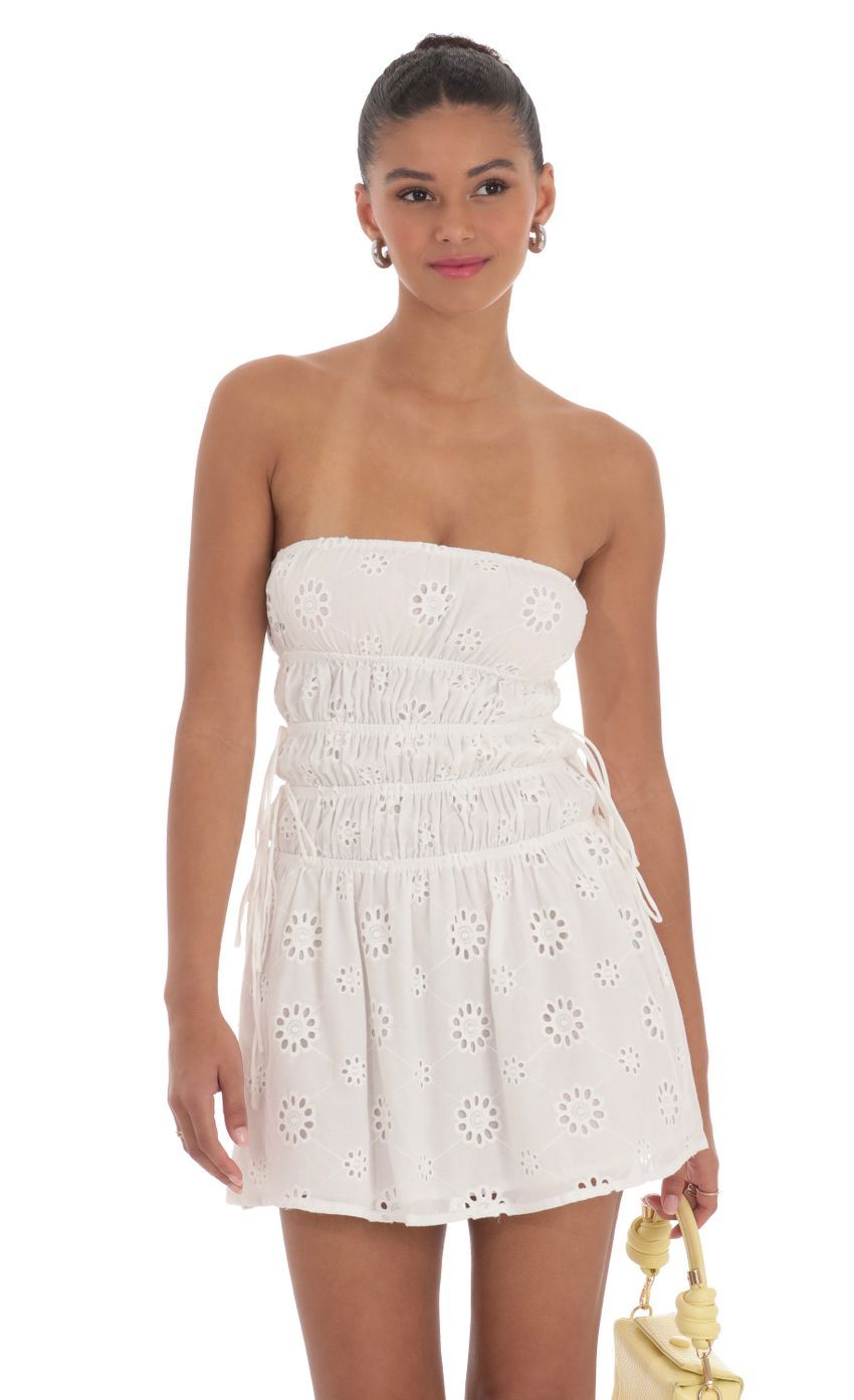 Strapless Eyelet Dress in White-Sunny Prom. All rights reserved.