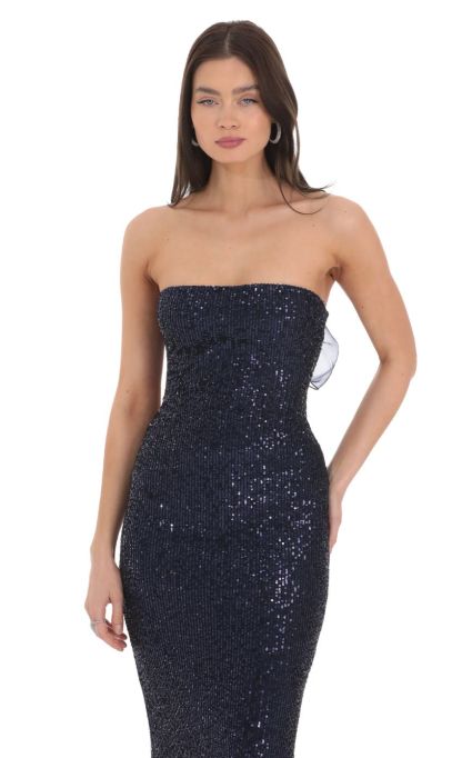 Sequin Strapless Maxi Dress in Navy-Sunny Prom. All rights reserved.