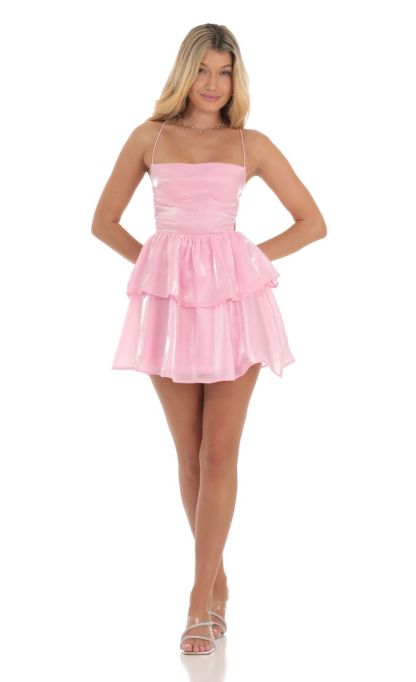 Shimmer Lace Up Dress in Pink-Sunny Prom. All rights reserved.