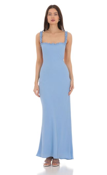 Square Neck Ruffle Strap Maxi Dress in Blue-Sunny Prom. All rights reserved.