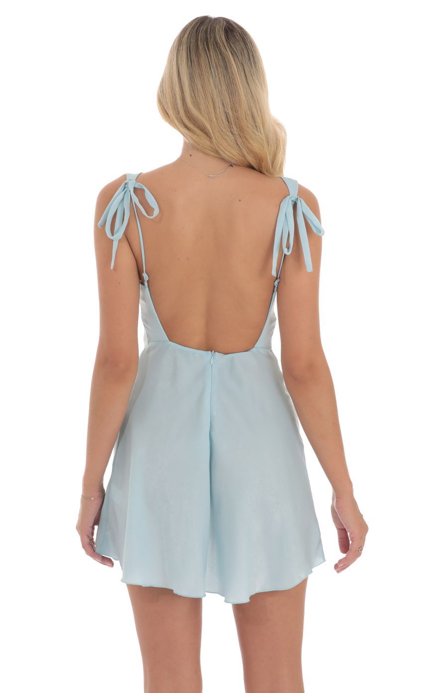 Satin Lace Trim Open Back Dress in Blue-Sunny Prom. All rights reserved.