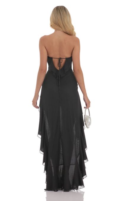 Strapless Mesh High Low Dress in Black-Sunny Prom. All rights reserved.
