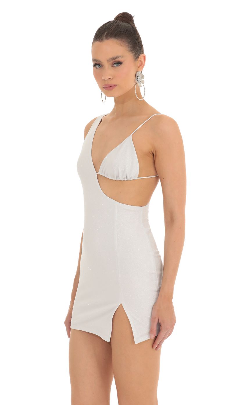Shimmer Bust Cutout Dress in White-Sunny Prom. All rights reserved.