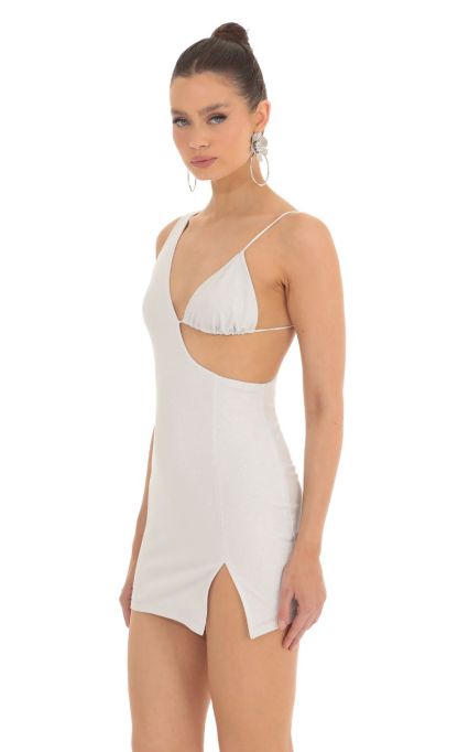 Shimmer Bust Cutout Dress in White-Sunny Prom. All rights reserved.