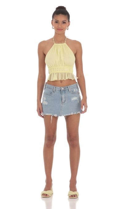 Shimmer Halter Open Back Top in Yellow-Sunny Prom. All rights reserved.