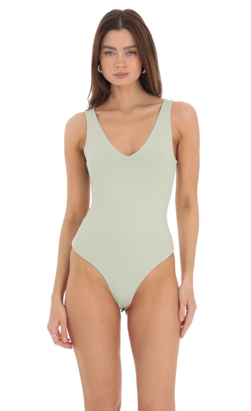 V-Neck Bodysuit in Pistachio-Sunny Prom. All rights reserved.
