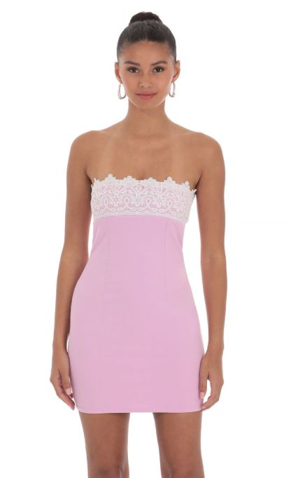 Strapless Lace Bust Dress in Pink-Sunny Prom. All rights reserved.