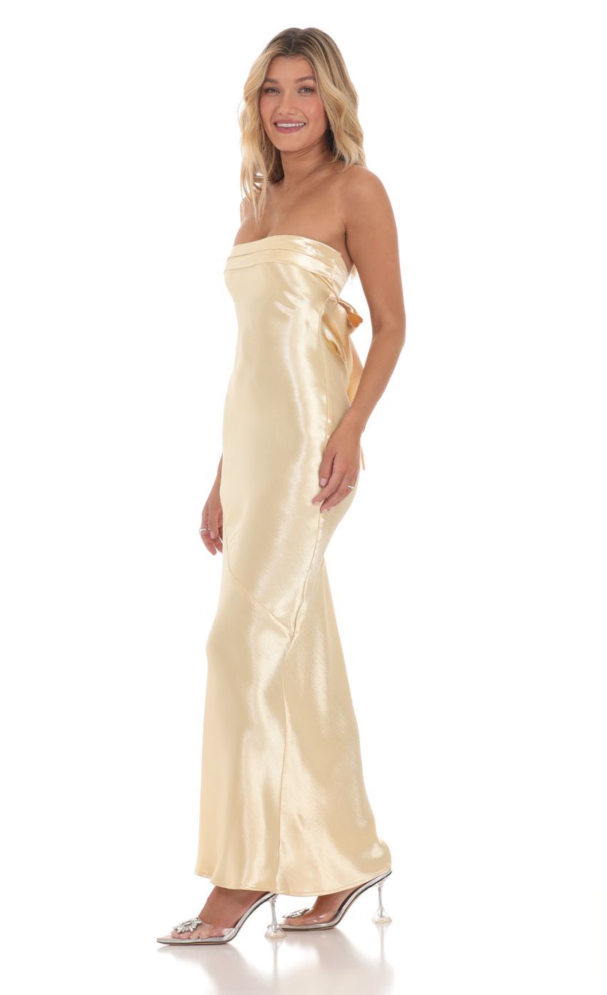 Strapless Satin Open Back Maxi Dress in Gold-Sunny Prom. All rights reserved.