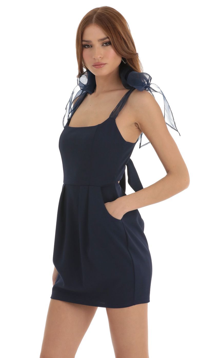 Shoulder Ties Pocket Dress in Navy-Sunny Prom. All rights reserved.