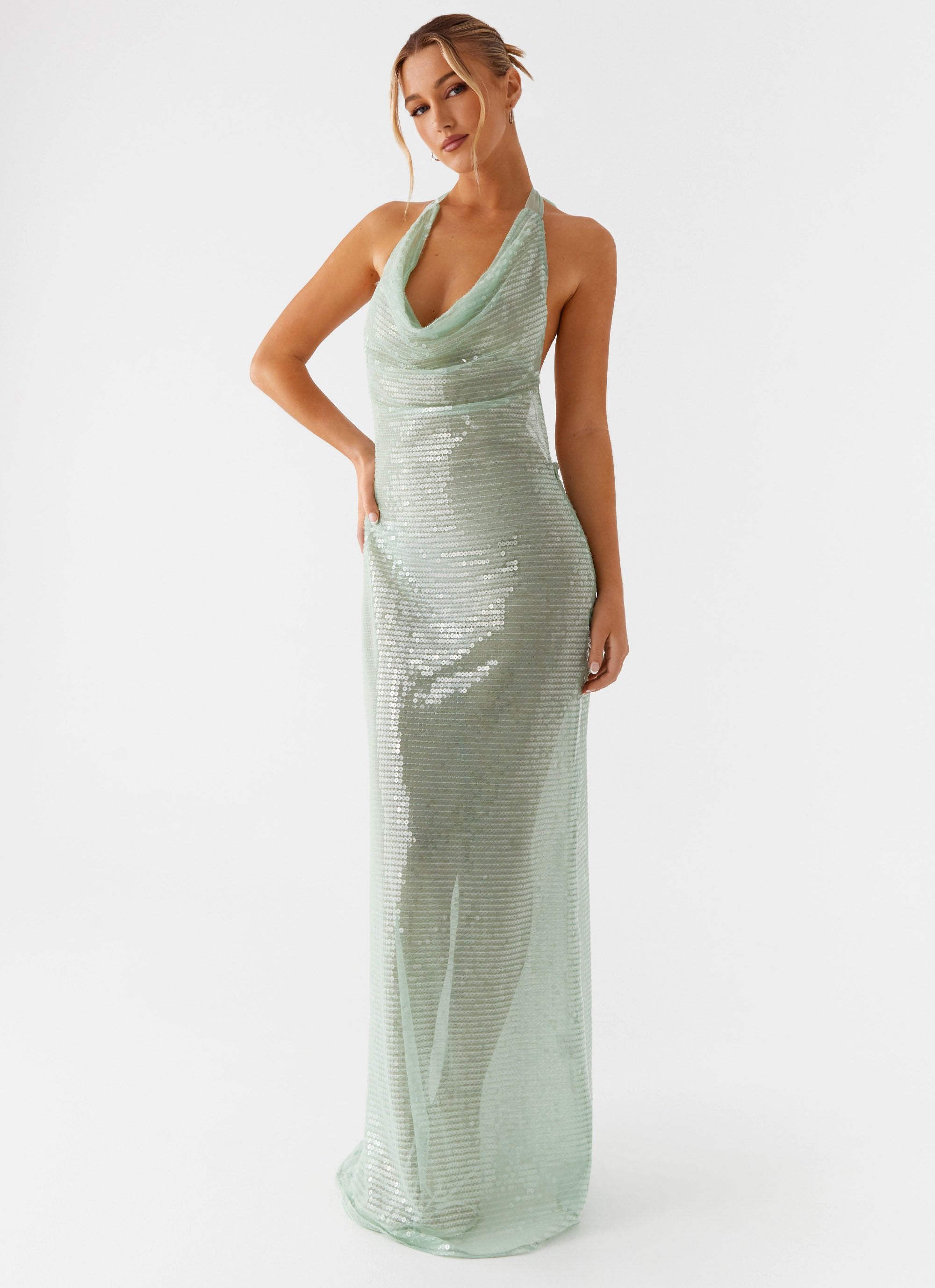 Above the Clouds Cowl Maxi Dress - Green-Sunny Prom. All rights reserved.
