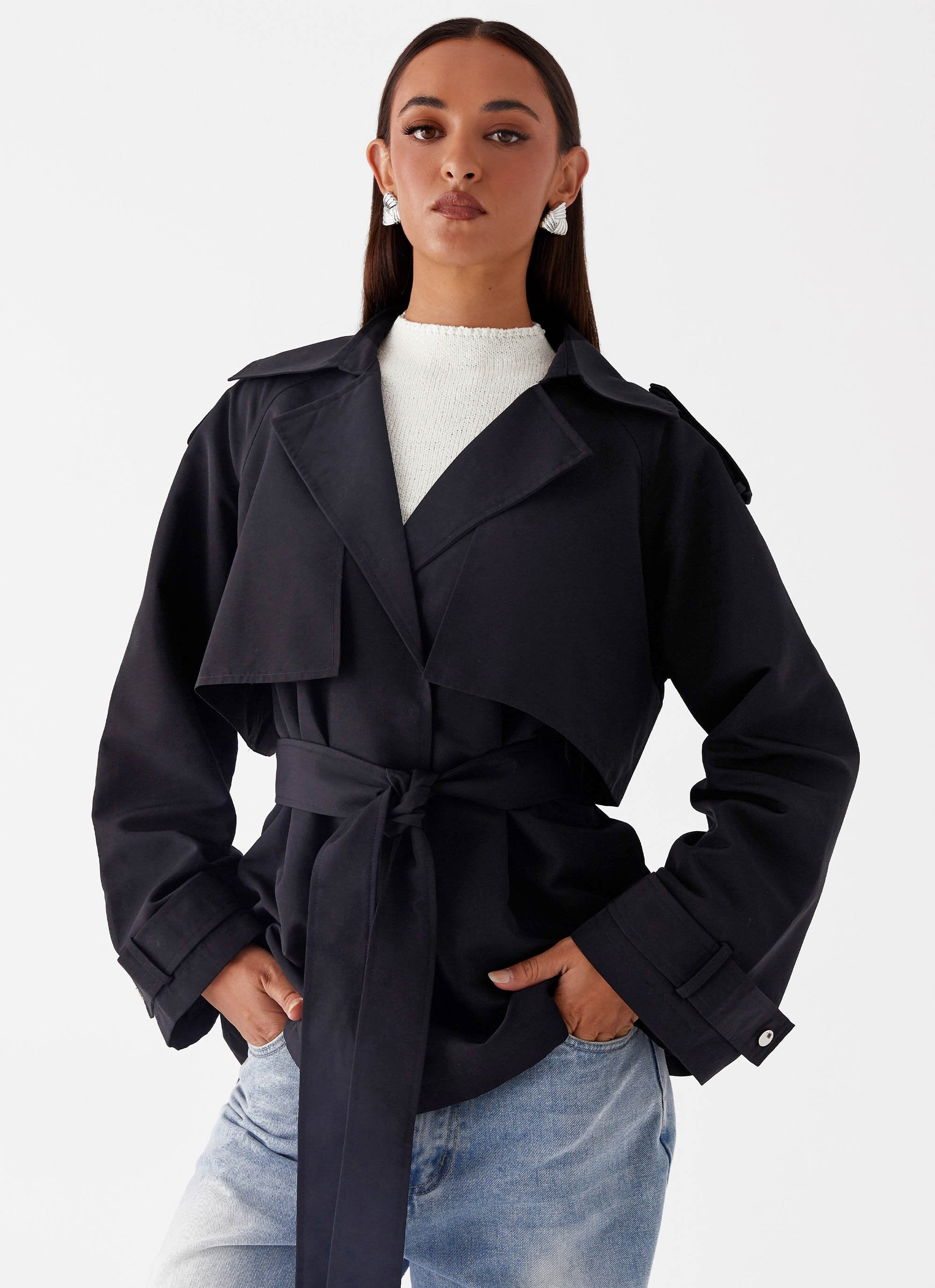 Ace Of Spades Cropped Trench Coat - Black-Sunny Prom. All rights reserved.