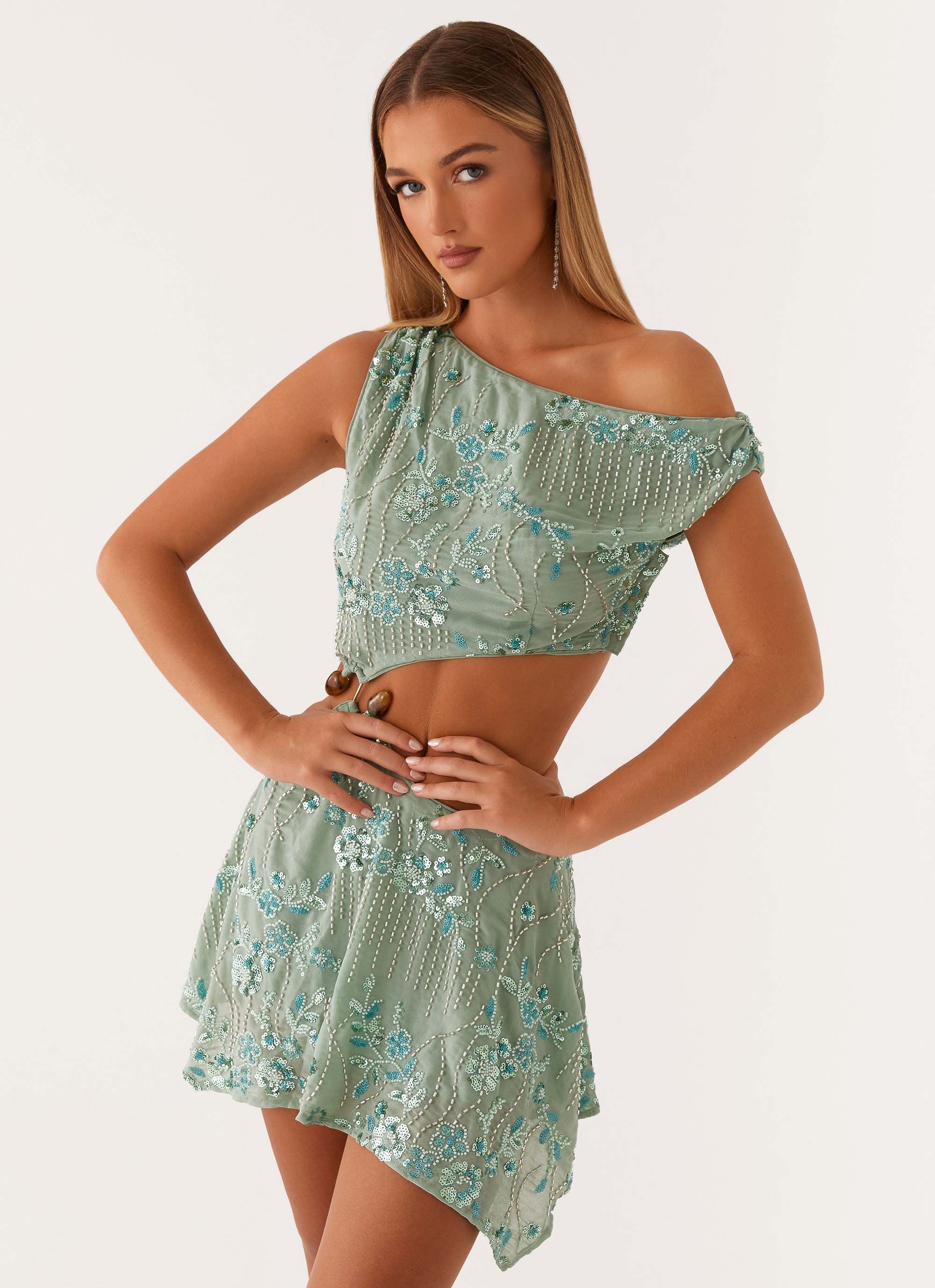 Aletta Sequin Mini Dress - Mint-Sunny Prom. All rights reserved.