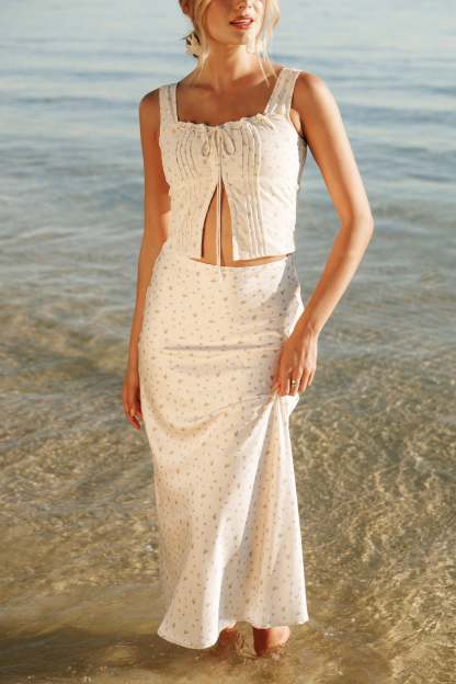 Mei Satin Midi Skirt - Tiny Blooms-Sunny Prom