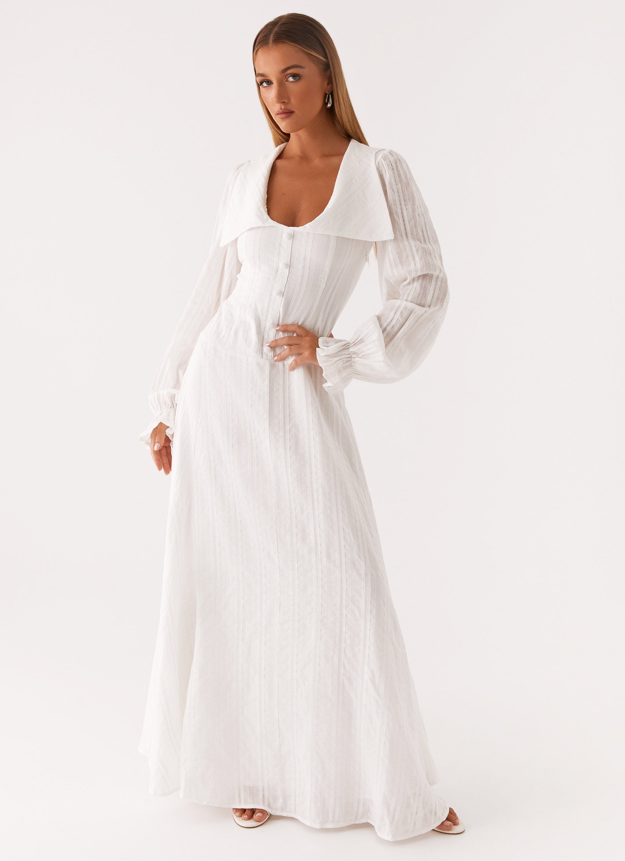 Alima Long Sleeve Maxi Dress - White-Sunny Prom. All rights reserved.