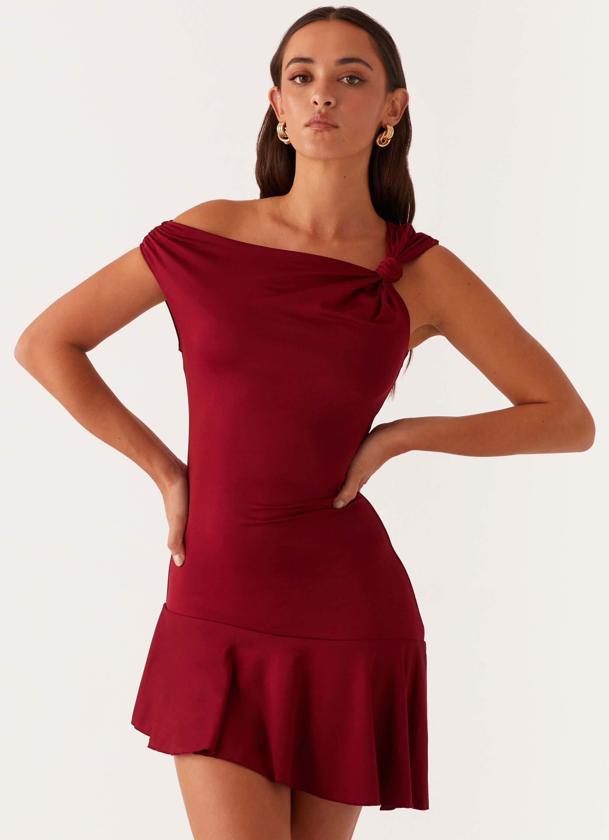 Amaya Twist Mini Dress - Maroon-Sunny Prom. All rights reserved.