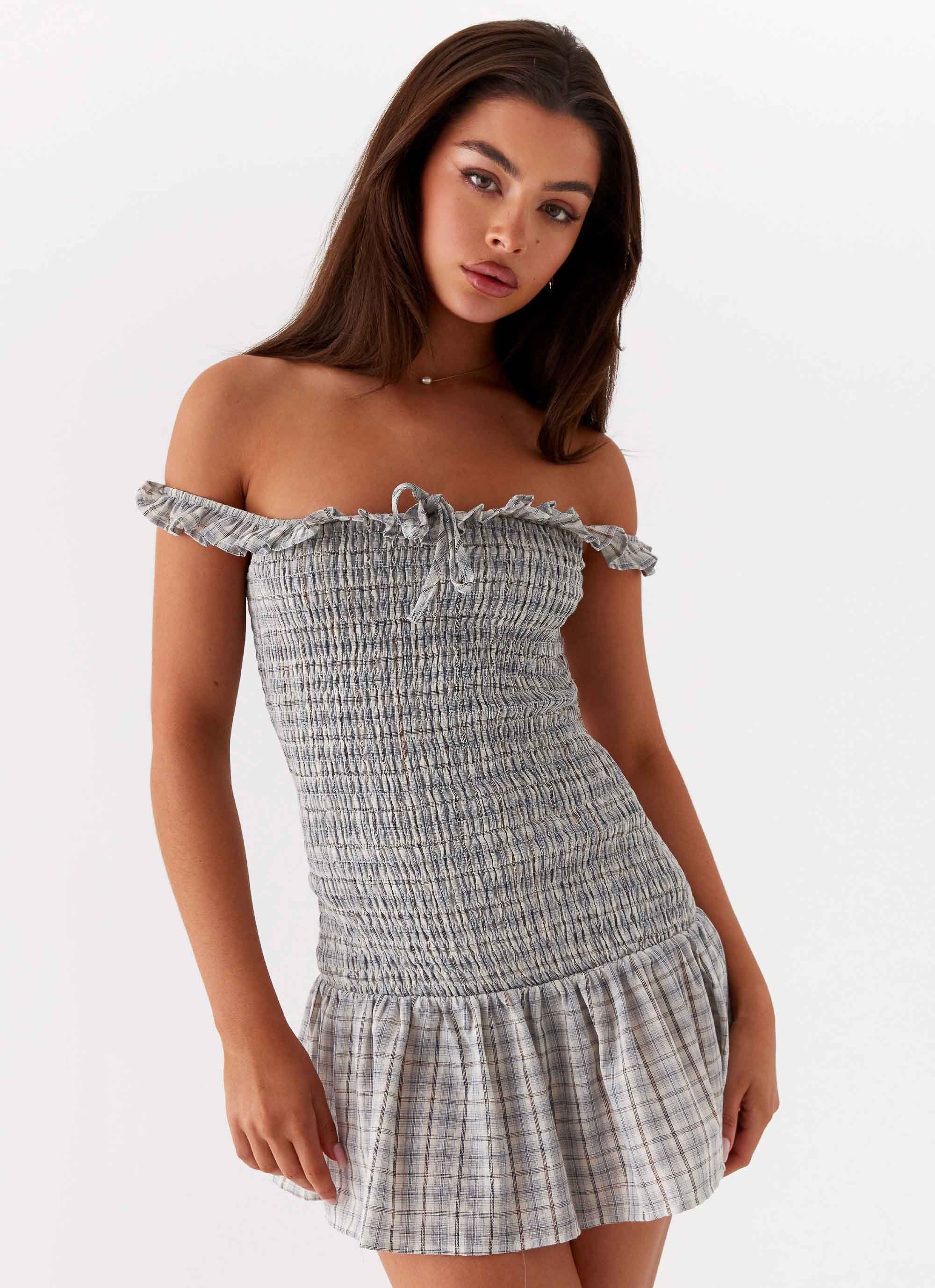Anica Check Mini Dress - Grey Check-Sunny Prom. All rights reserved.