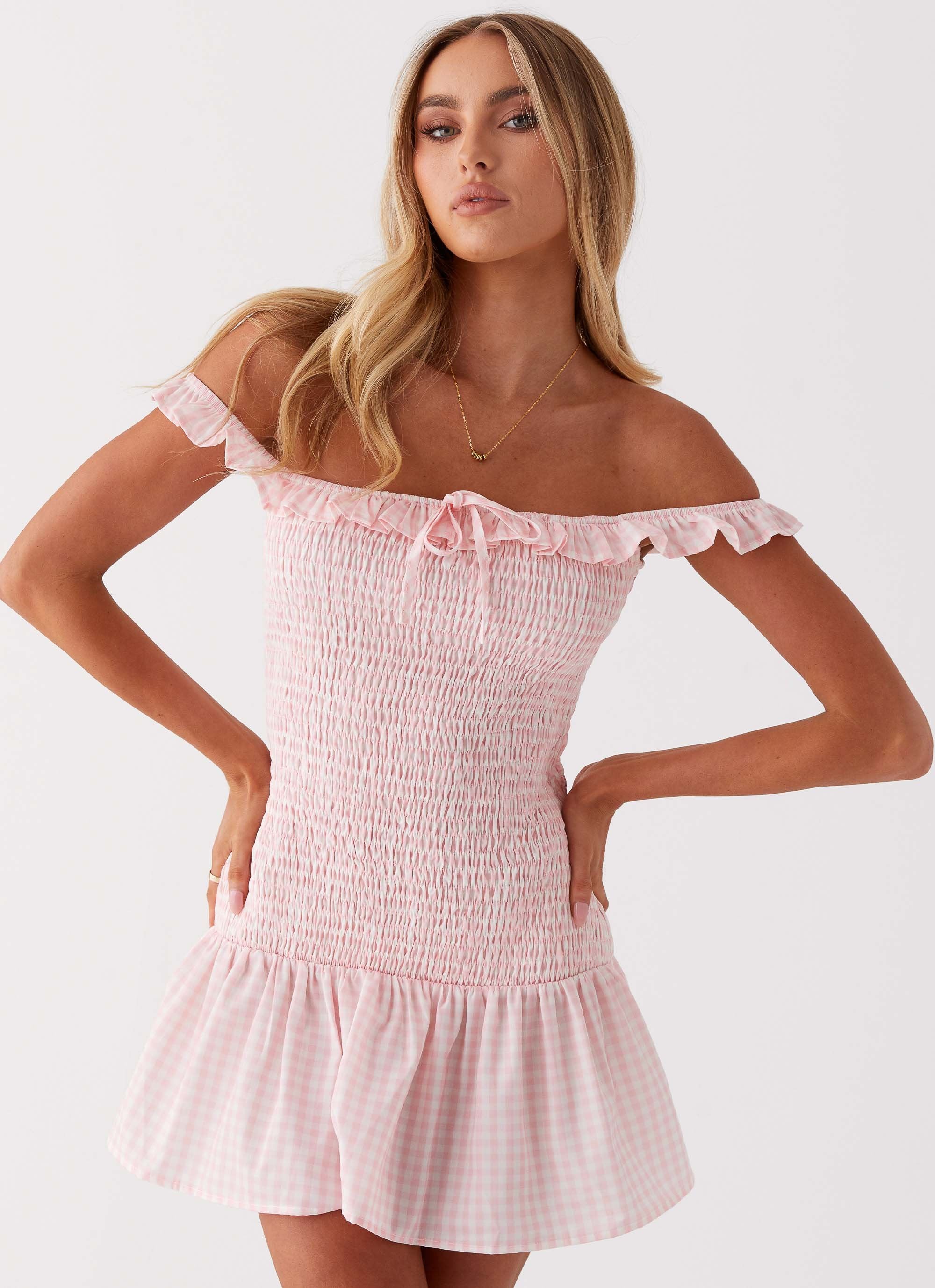Anica Mini Dress - Pink Gingham-Sunny Prom. All rights reserved.