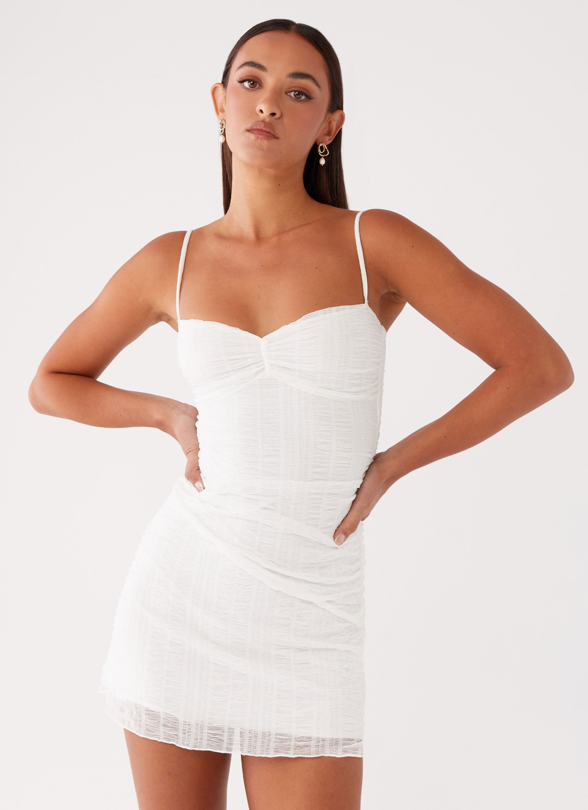Arden Mesh Mini Dress - White-Sunny Prom. All rights reserved.