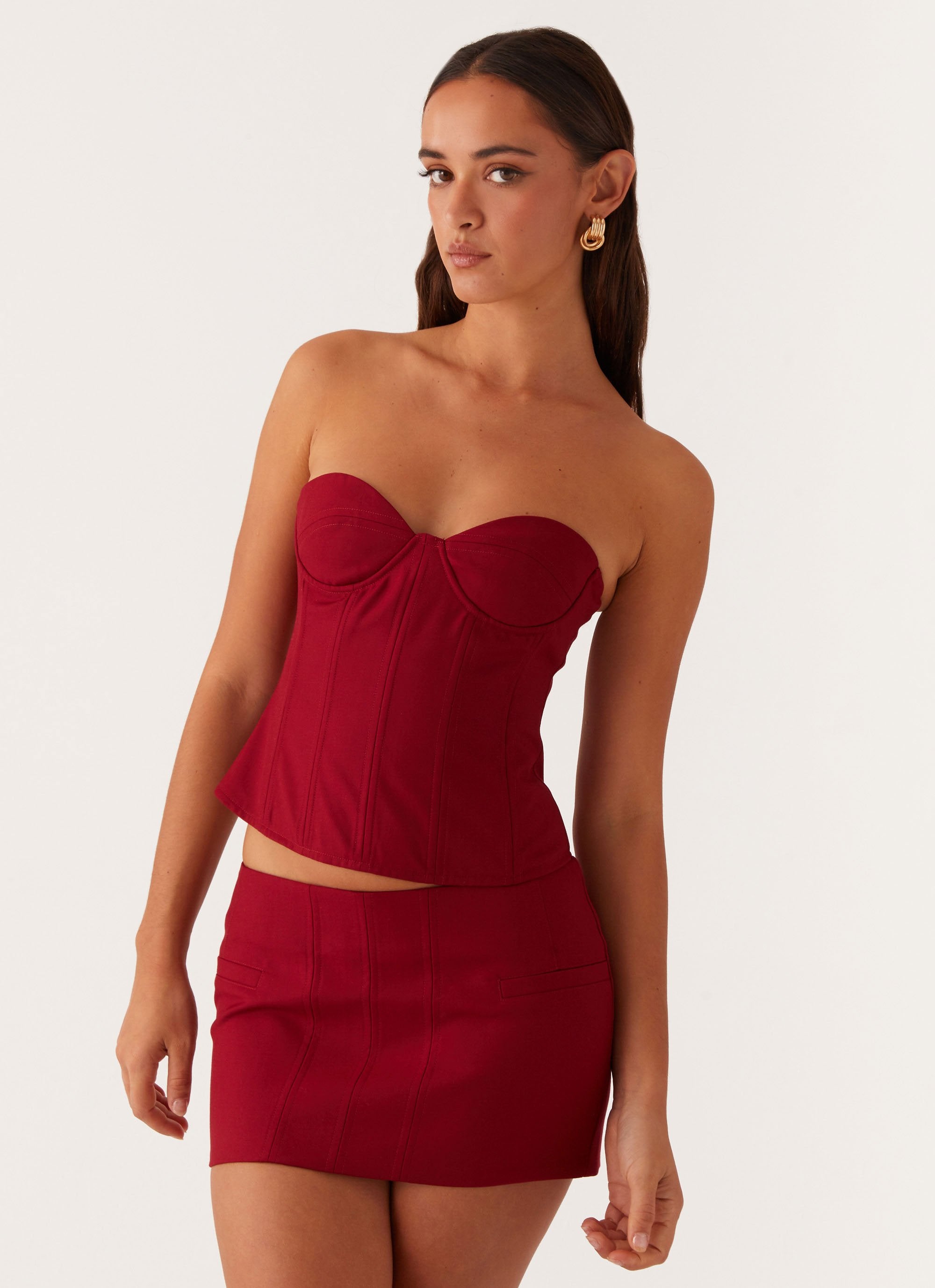 Armelle Micro Mini Skirt - Maroon-Sunny Prom. All rights reserved.