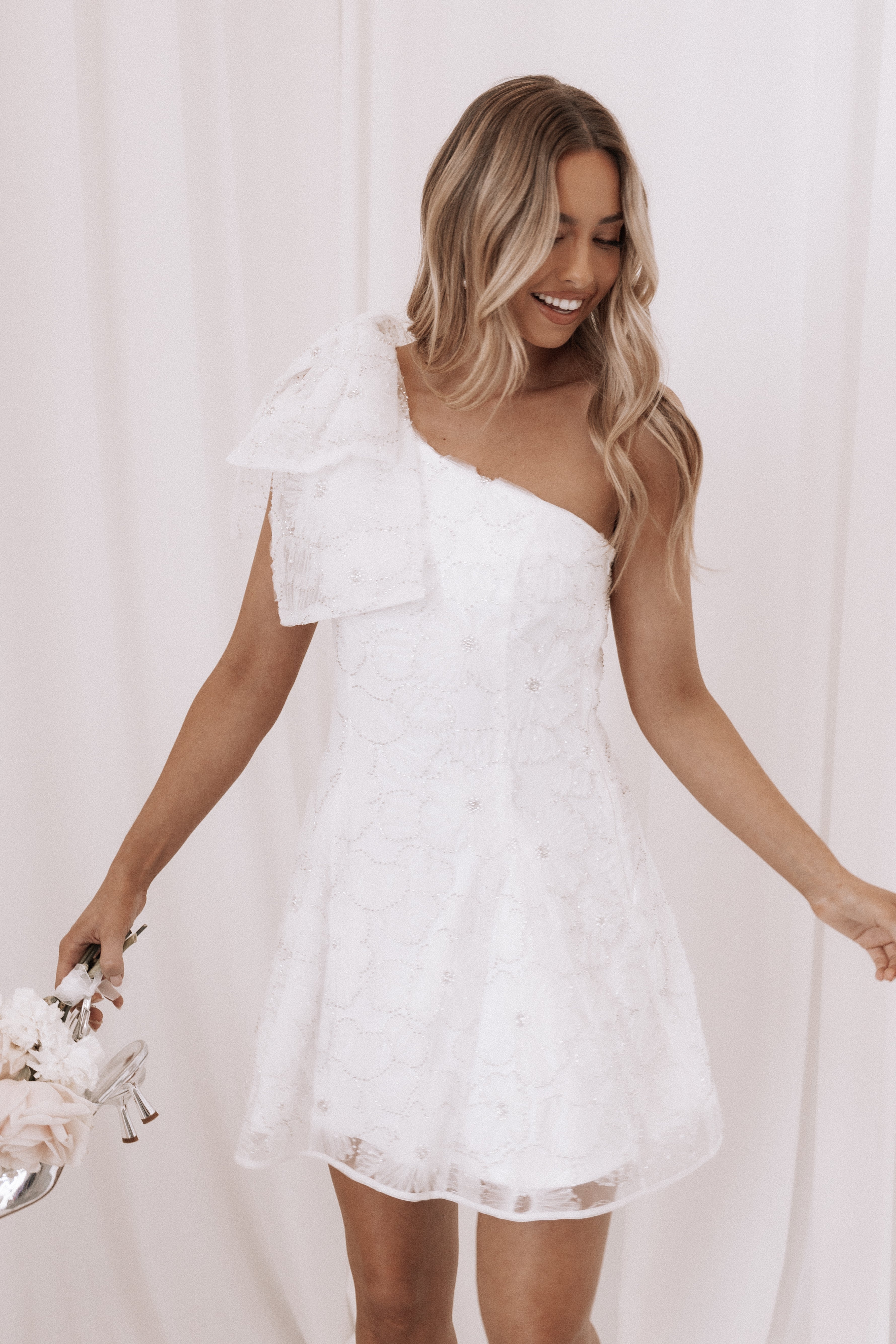 Ashly Off Shoulder Mini Dress - White-Sunny Prom