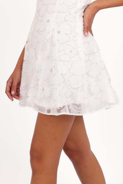 Ashly Off Shoulder Mini Dress - White-Sunny Prom