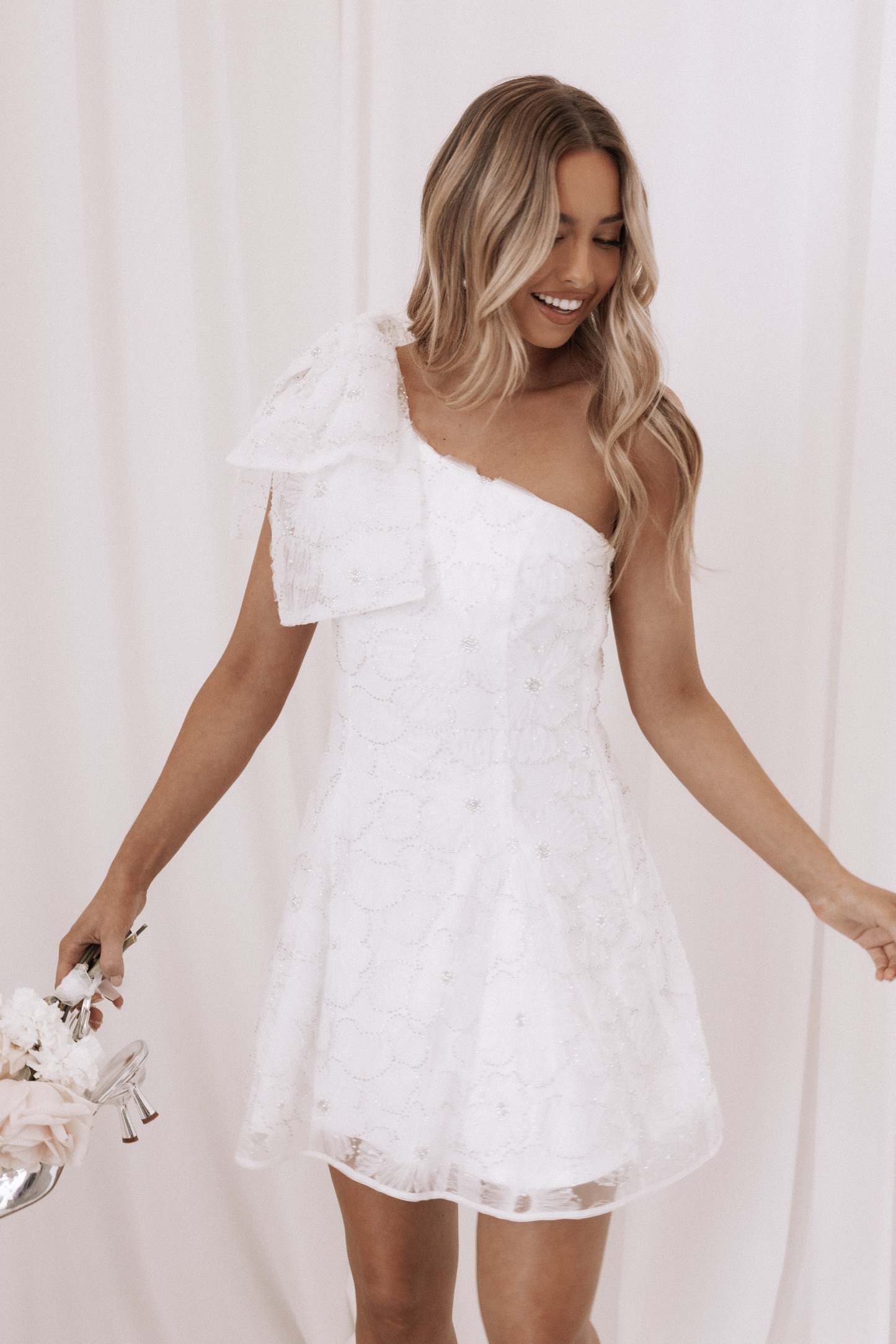 Ashly Off Shoulder Mini Dress - White-Sunny Prom