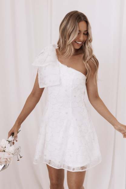 Ashly Off Shoulder Mini Dress - White-Sunny Prom