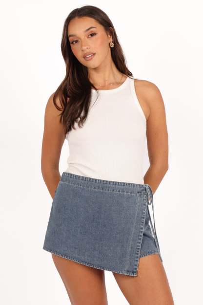 Ashton Denim Skort - Medium Wash-Sunny Prom