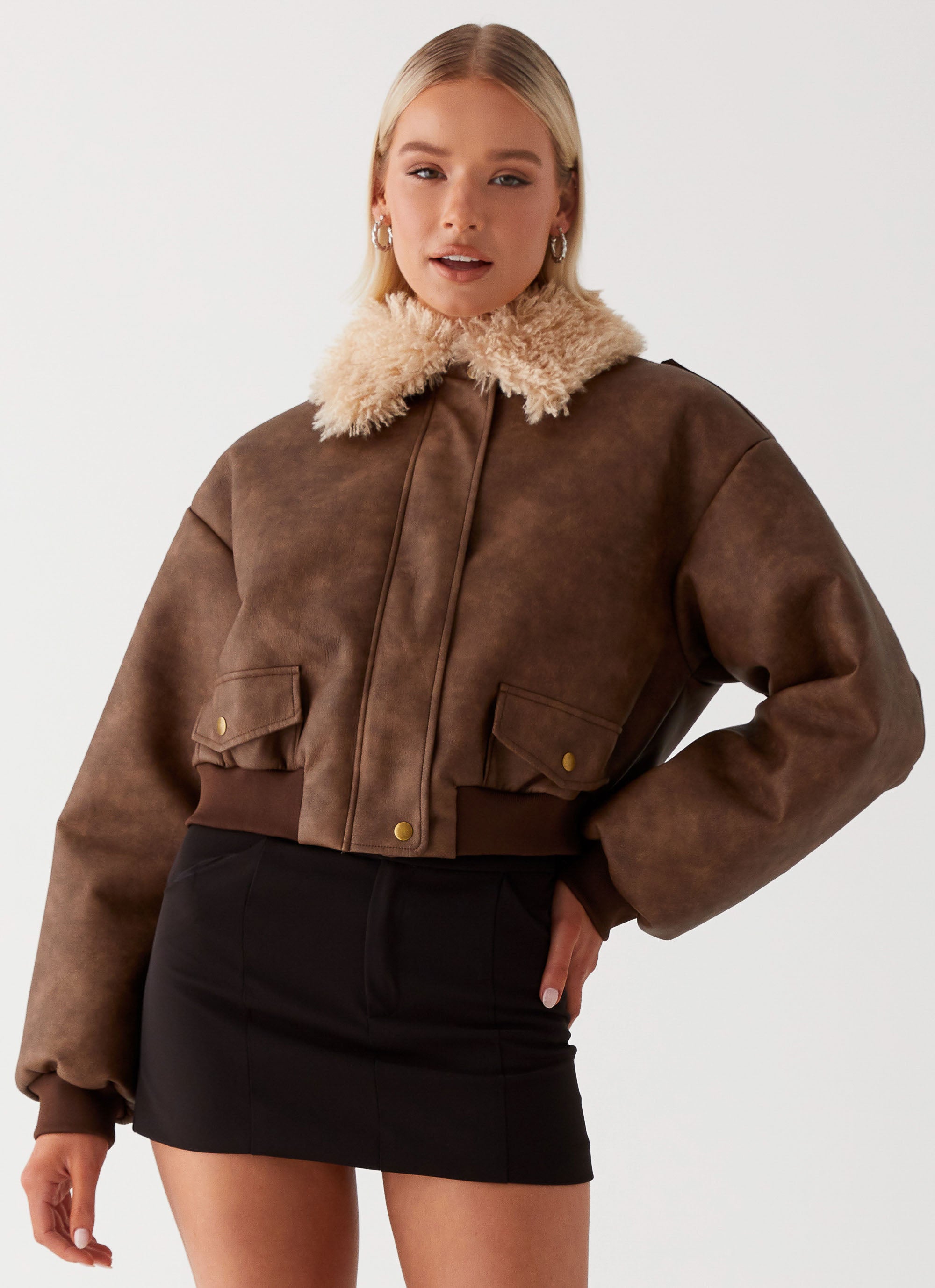 Aston Shearling Bomber Jacket - Brown-Sunny Prom. All rights reserved.