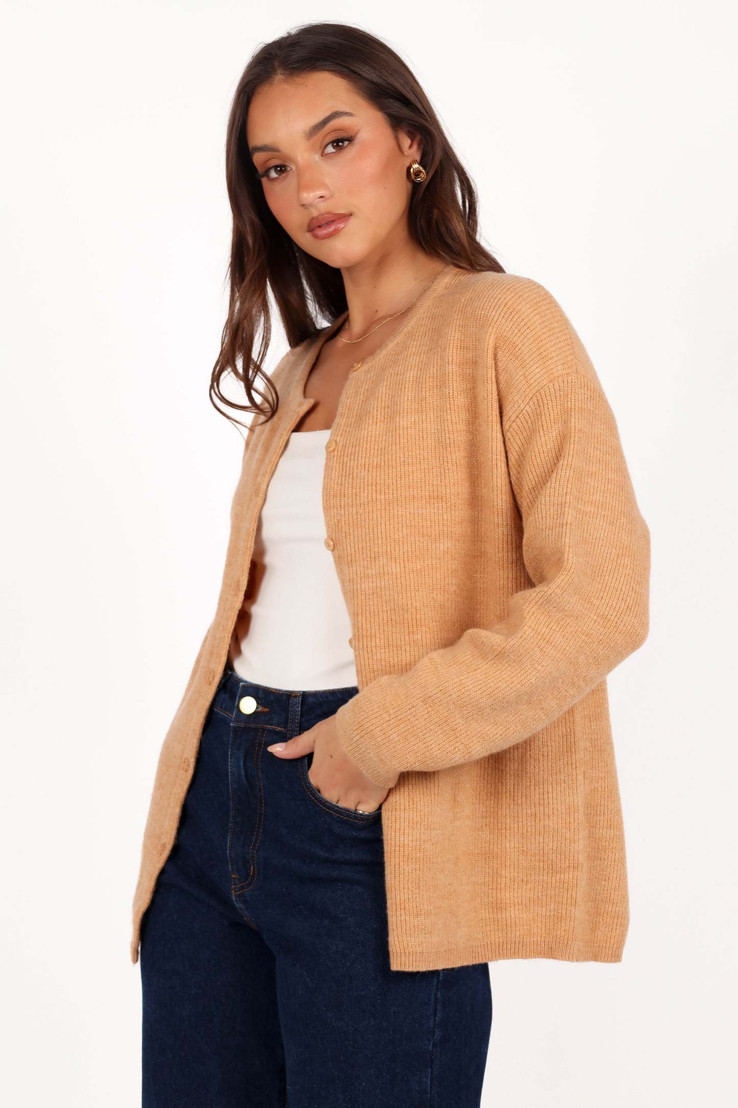 Astor Classic Button Up Cardigan - Caramel-Sunny Prom
