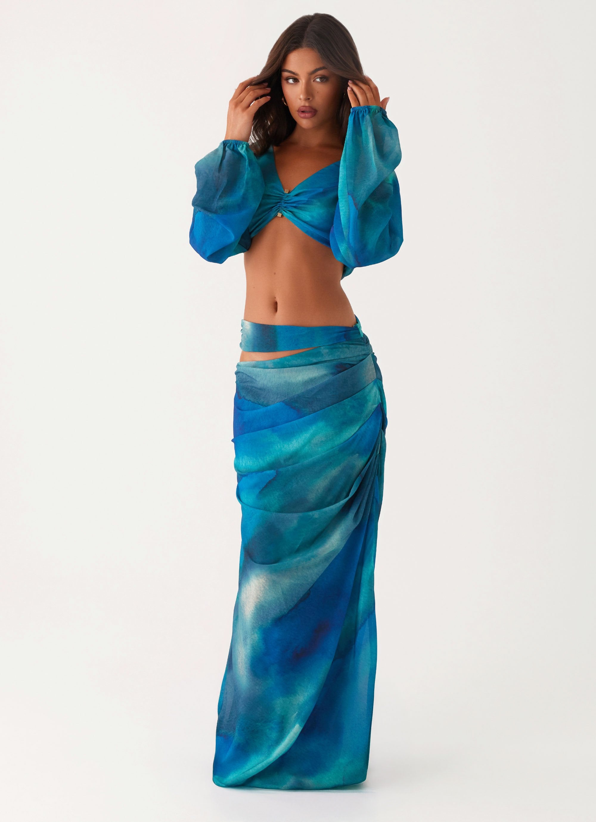 Austin Cut Out Maxi Skirt - Blue Tie Dye-Sunny Prom. All rights reserved.
