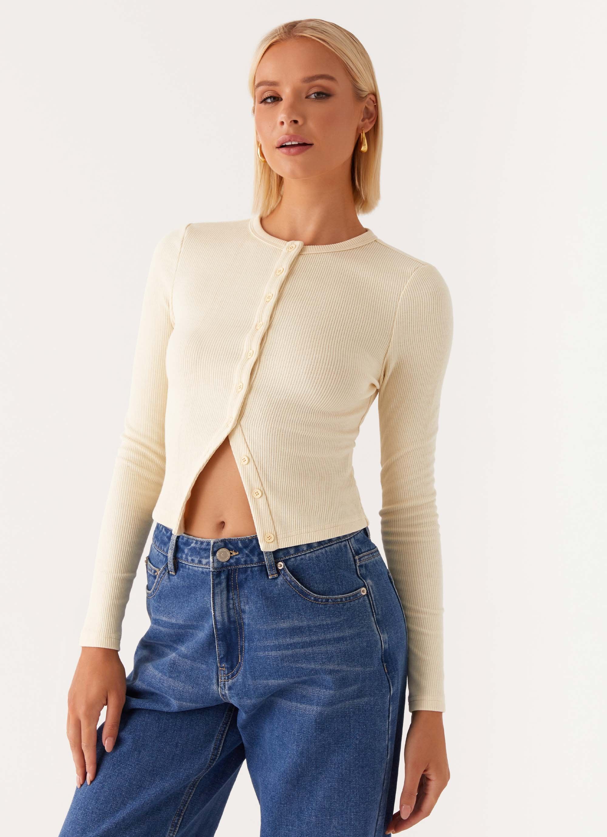 Blair Buttoned Long Sleeve Top - Yellow-Sunny Prom. All rights reserved.