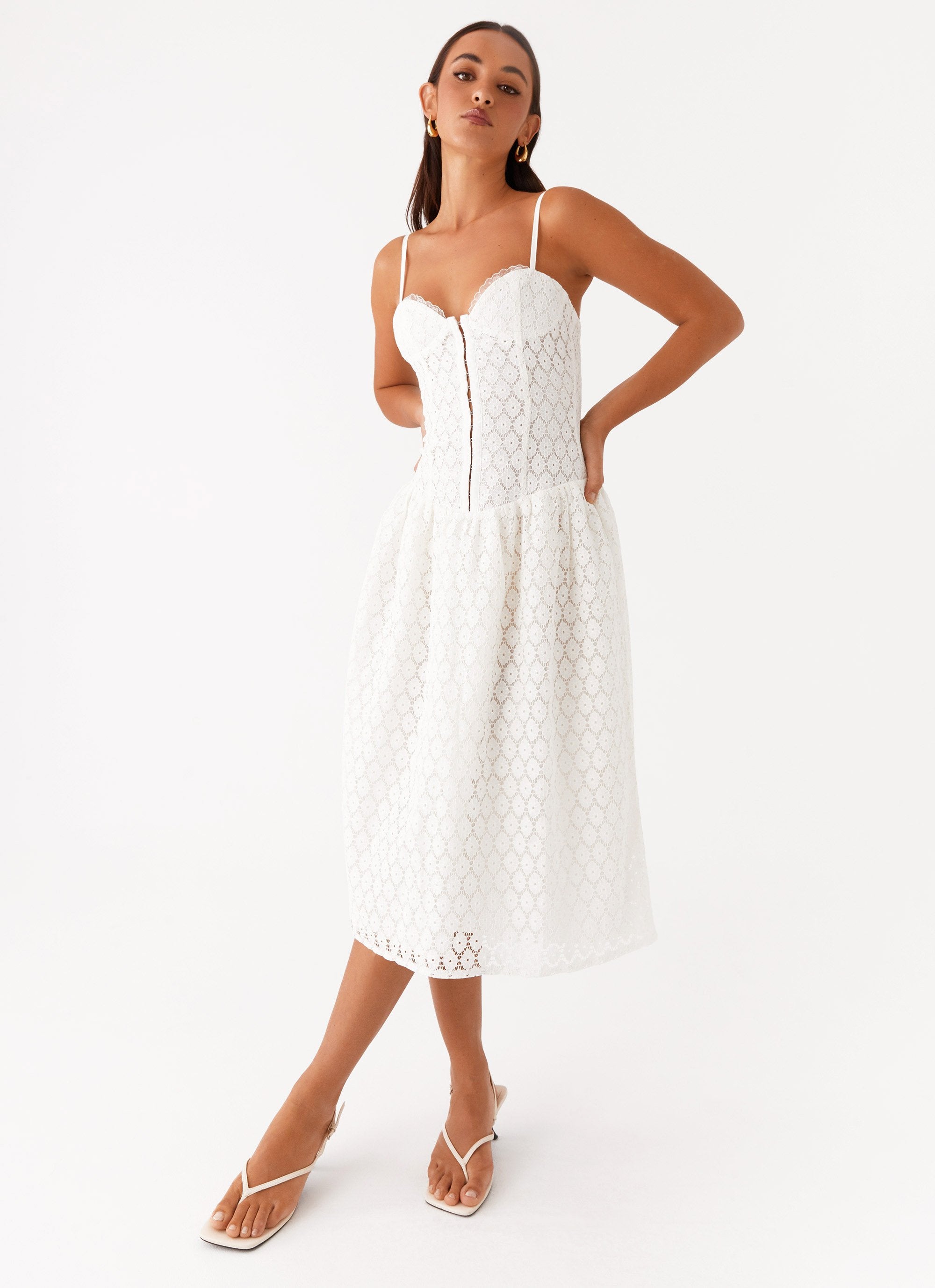 Blooming Corset Midi Dress - White-Sunny Prom. All rights reserved.
