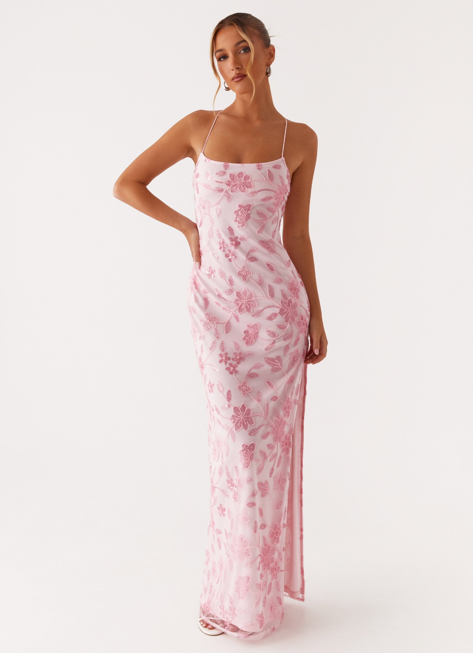 Bright Lights Beaded Maxi Dress - Pink-Sunny Prom. All rights reserved.