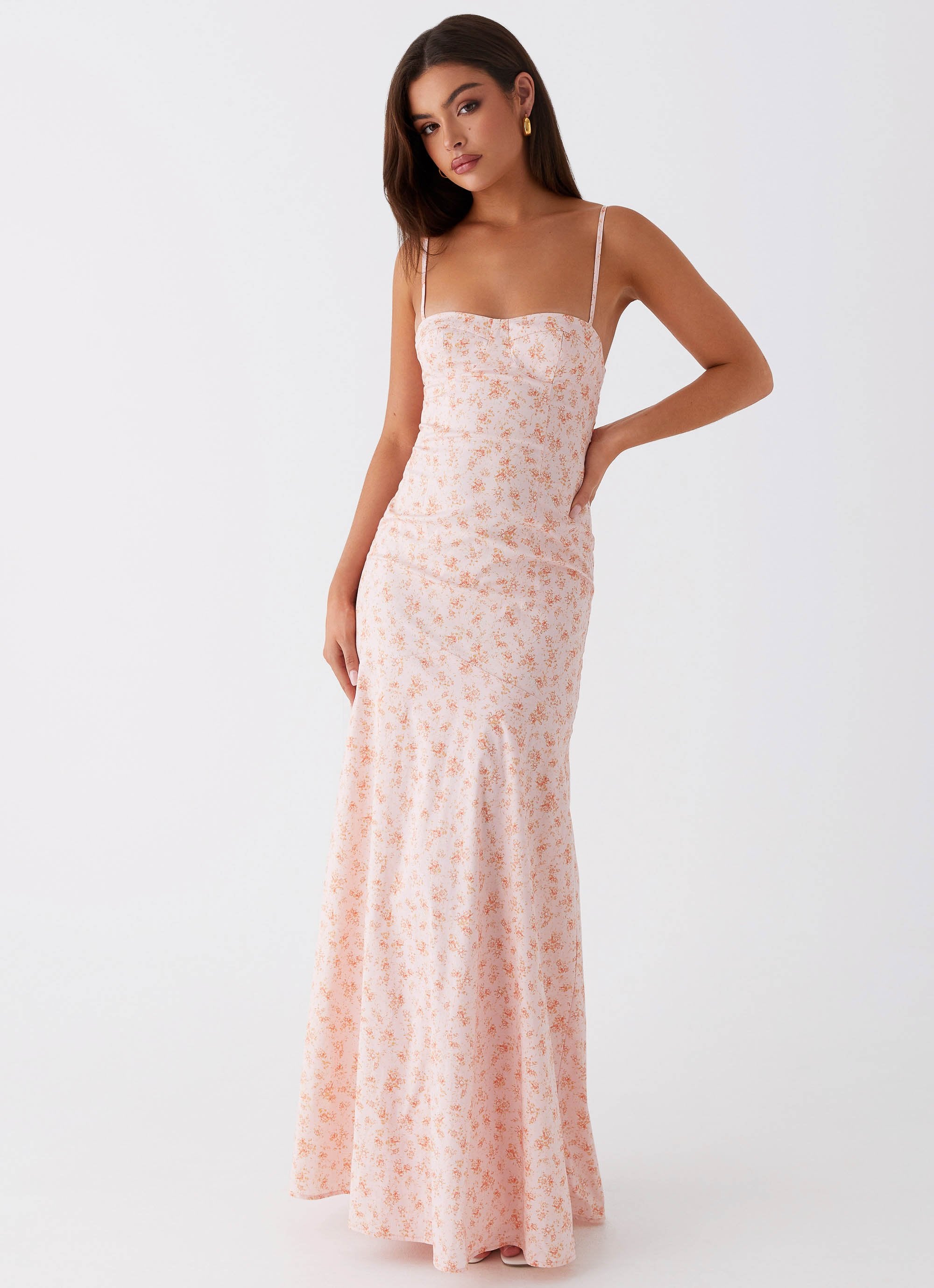 Britney Maxi Dress - Pink Ditsy Floral-Sunny Prom. All rights reserved.