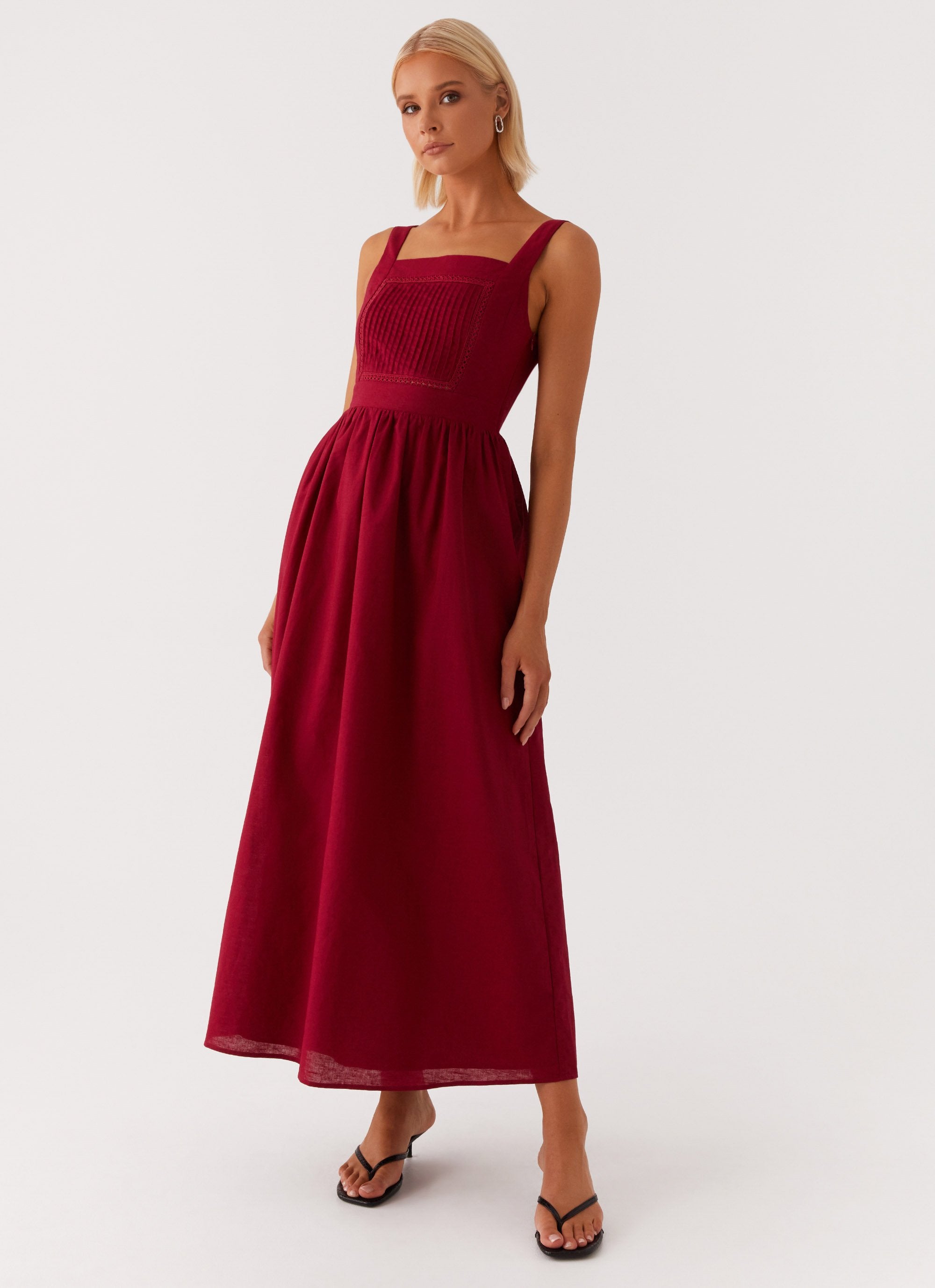 Brylin Linen Midi Dress - Red-Sunny Prom. All rights reserved.