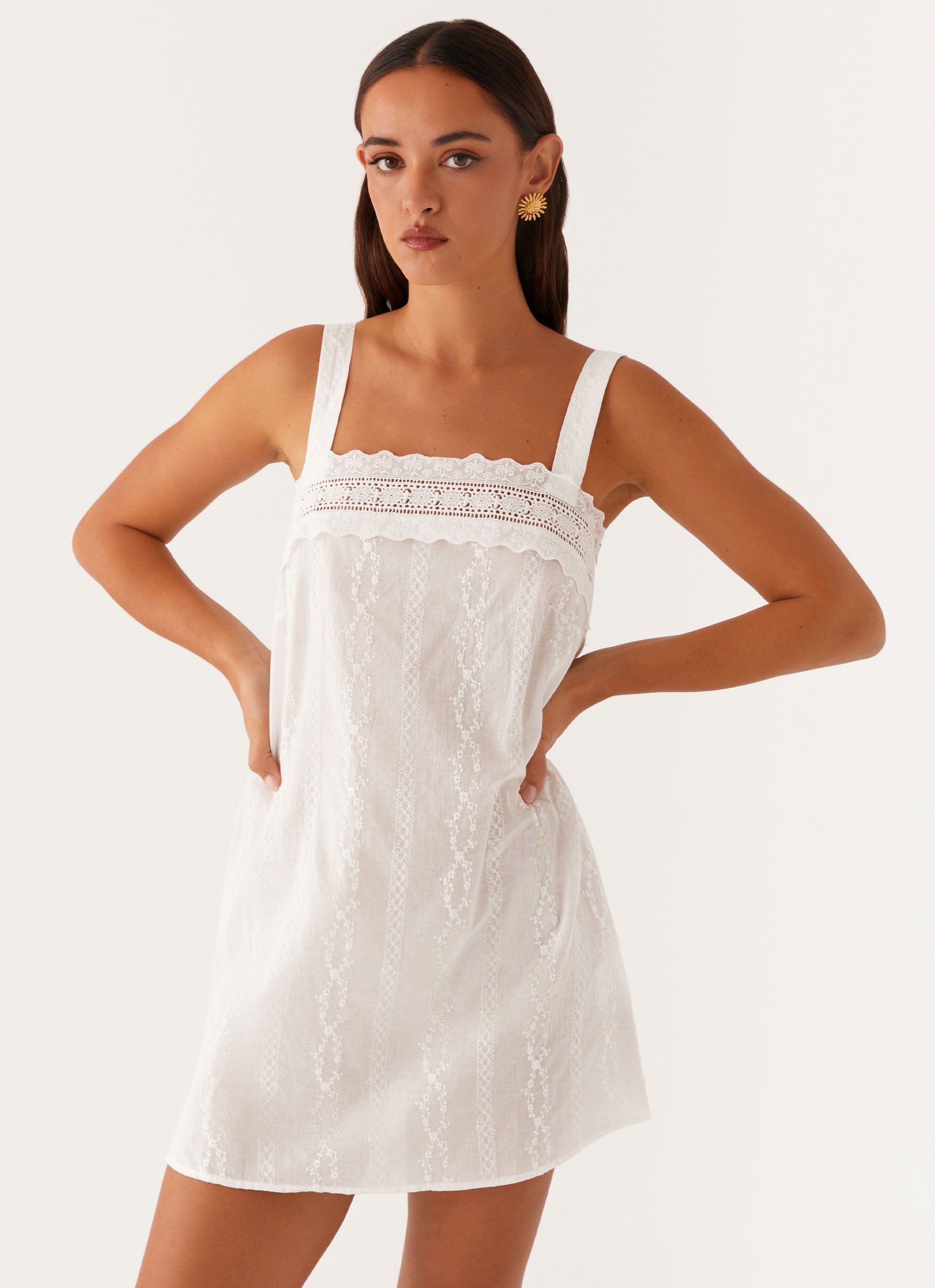 Calla Broderie Mini Dress - White-Sunny Prom. All rights reserved.