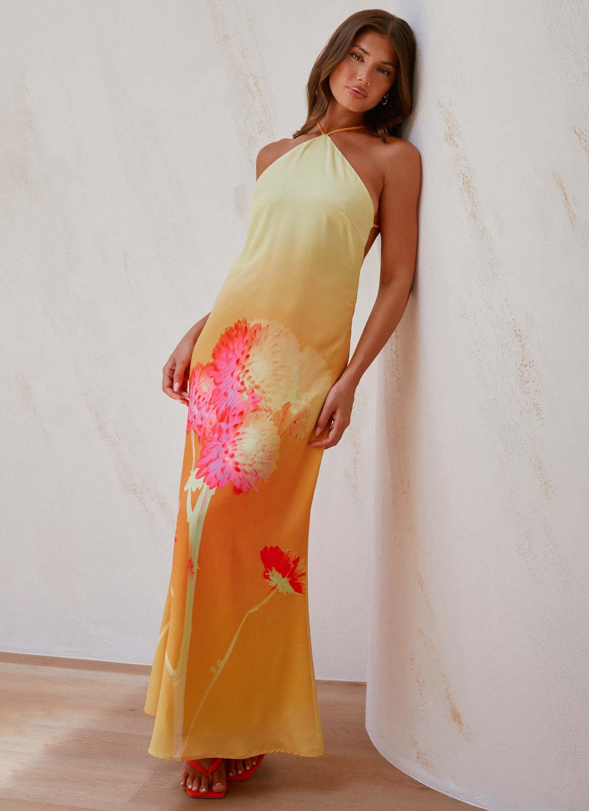 Chloe Maxi Dress - Orange Floral-Sunny Prom. All rights reserved.