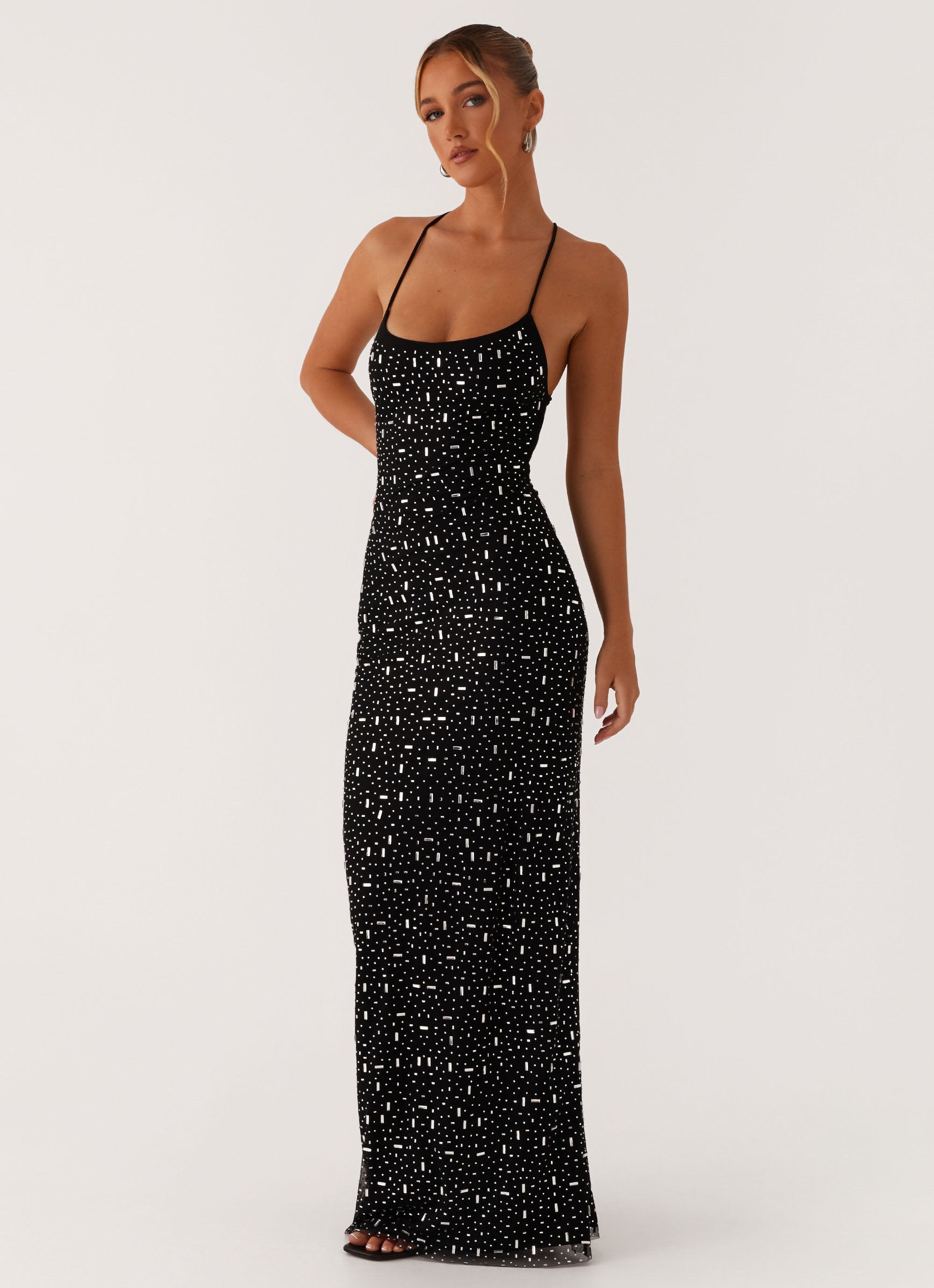 Cressida Rhinestone Mesh Maxi Dress - Black-Sunny Prom. All rights reserved.